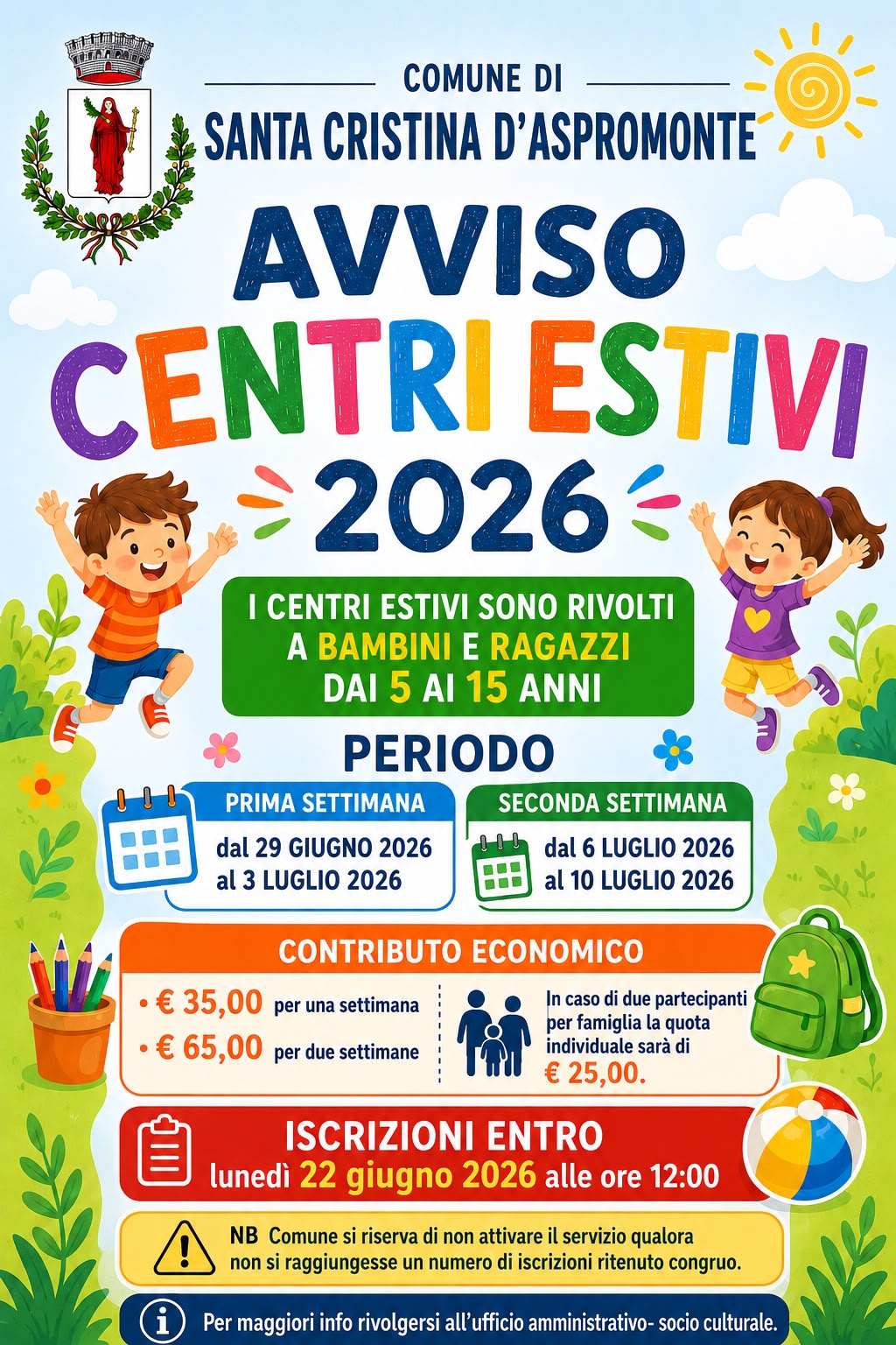 Avviso centri estivi 2026